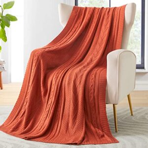 eychei rust orange knitted throw blanket,lightweight decorative knitted blanket,warm and soft throw blanket for sofa couch bed chair 50″x60″