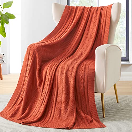 Eychei Rust Orange Knitted Throw Blanket,Lightweight Decorative Knitted Blanket,Warm and Soft Throw Blanket for Sofa Couch Bed Chair 50"x60"