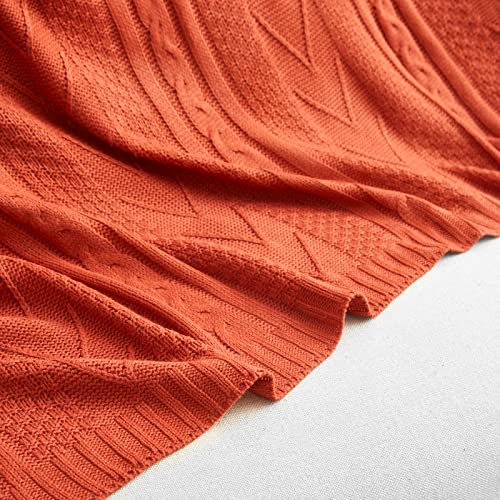 Eychei Rust Orange Knitted Throw Blanket,Lightweight Decorative Knitted Blanket,Warm and Soft Throw Blanket for Sofa Couch Bed Chair 50"x60"