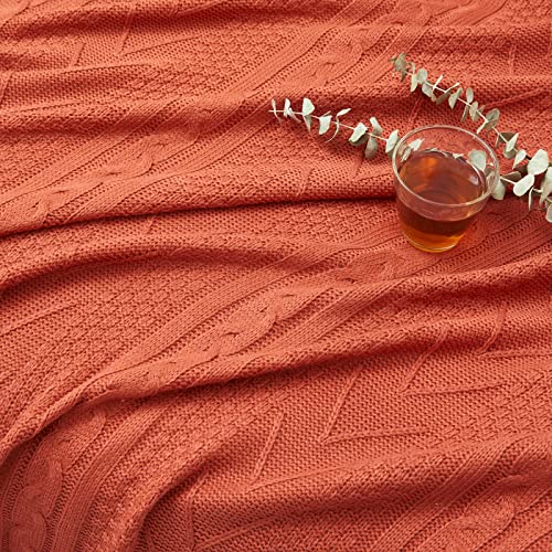 Eychei Rust Orange Knitted Throw Blanket,Lightweight Decorative Knitted Blanket,Warm and Soft Throw Blanket for Sofa Couch Bed Chair 50"x60"