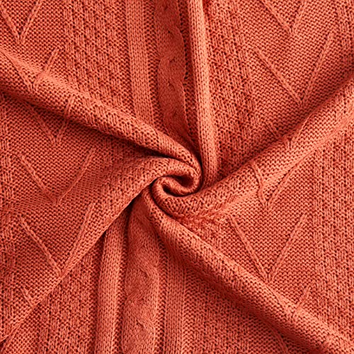 Eychei Rust Orange Knitted Throw Blanket,Lightweight Decorative Knitted Blanket,Warm and Soft Throw Blanket for Sofa Couch Bed Chair 50"x60"