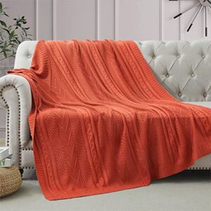 Eychei Rust Orange Knitted Throw Blanket,Lightweight Decorative Knitted Blanket,Warm and Soft Throw Blanket for Sofa Couch Bed Chair 50"x60"