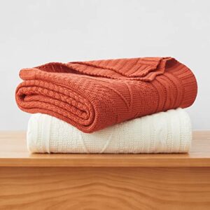 Eychei Rust Orange Knitted Throw Blanket,Lightweight Decorative Knitted Blanket,Warm and Soft Throw Blanket for Sofa Couch Bed Chair 50"x60"