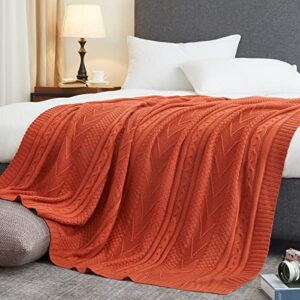 Eychei Rust Orange Knitted Throw Blanket,Lightweight Decorative Knitted Blanket,Warm and Soft Throw Blanket for Sofa Couch Bed Chair 50"x60"