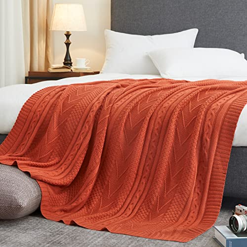 Eychei Rust Orange Knitted Throw Blanket,Lightweight Decorative Knitted Blanket,Warm and Soft Throw Blanket for Sofa Couch Bed Chair 50"x60"