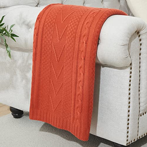 Eychei Rust Orange Knitted Throw Blanket,Lightweight Decorative Knitted Blanket,Warm and Soft Throw Blanket for Sofa Couch Bed Chair 50"x60"