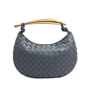 woven leather hobe dumpling bag dinner handbag for women purse hobo bag (grey)