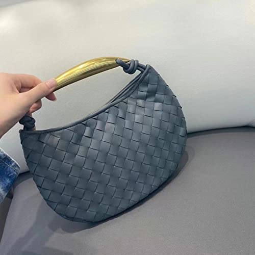 Woven Leather Hobe Dumpling Bag Dinner Handbag For Women Purse Hobo Bag (Grey)