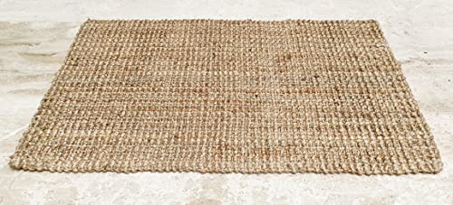 Natural Jute Boucle 2x3' Doormat, Hand Woven & Reversible for Living Room Kitchen Entryway Rug, Jute Burlap Braided Rag Rug, Farmhouse Rag Rug, Rustic Rug, Natural Look Rug