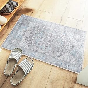 gln rugs stain resistant machine washable area rug – vintage persian boho distressed aesthetic – non-slip backing – indoor floor home decor for bedroom kitchen living & dining room (2′ x 3′)