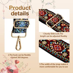 Amylove 2 Pcs Crossbody Straps Replacement for Purse Guitar 2'' Wide Adjustable Multi Pattern Crossbody Straps for Bag Retro Jacquard Woven Embroidery Handbag Strap for Women Shoulder Bags, Blue Red