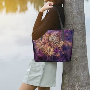 HUSSRITY Mysterious Galaxy Mandala Women Tote Bags PU Leather Purses and Handbags Fashion Design Large Top Handle Shoulder Satchel Hobo Bags