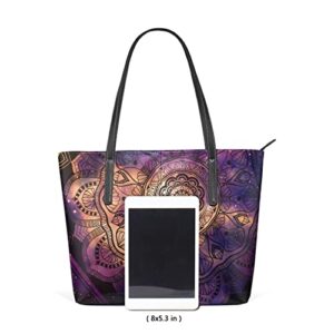 HUSSRITY Mysterious Galaxy Mandala Women Tote Bags PU Leather Purses and Handbags Fashion Design Large Top Handle Shoulder Satchel Hobo Bags