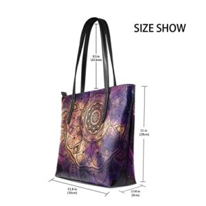 HUSSRITY Mysterious Galaxy Mandala Women Tote Bags PU Leather Purses and Handbags Fashion Design Large Top Handle Shoulder Satchel Hobo Bags