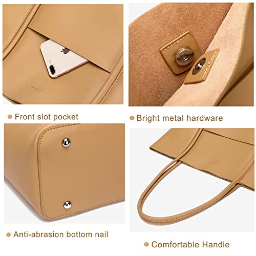 Women Tote Handbag Leather Top Handle Purse Large Capacity Shoulder Bag Hobo Satchel Bag for Ladies, Brown