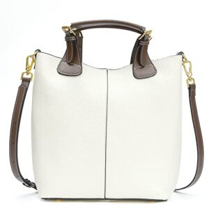 women hobo shoulder bag leather bucket purse crossbody purse, white