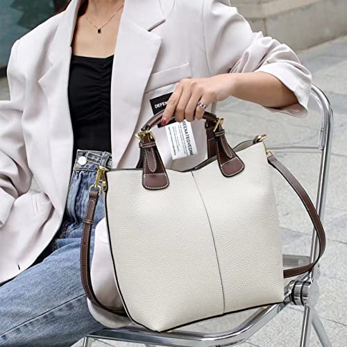 Women Hobo Shoulder Bag Leather Bucket Purse Crossbody Purse, White