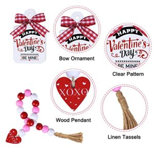 Valentines Day Tiered Tray Decor - 5 Pcs Valentines Wooden Signs Plush Gnome Bead Garland, Valentines Wooden Decor for Farmhouse Valentines Day Decorations Party Supplies(Tiered Tray Not Included)