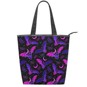 mnsruu canvas tote bag aesthetic purple bat gothic shoulder bag for women work tote handbag shopping purses and handbags