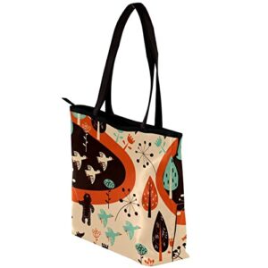 Tote Bag Women Satchel Bag Handbag Stylish Tote Handbag for Women Hobo Bag Fashion Crossbody Bag, Cartoon Animal Fox Bear Bird Lovely Forest