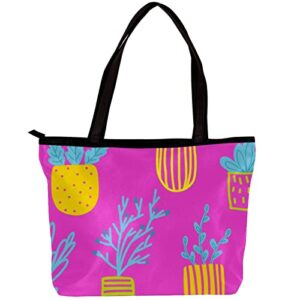 tbouobt handbags for women fashion tote bags shoulder bag satchel bags, pink flowerpot tropical plant
