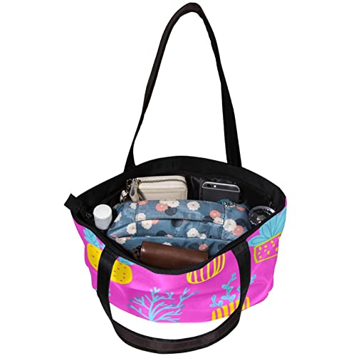 TBOUOBT Handbags for Women Fashion Tote Bags Shoulder Bag Satchel Bags, Pink Flowerpot Tropical Plant
