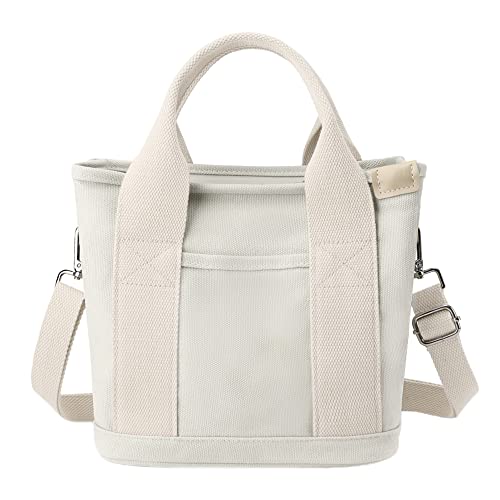 Canvas Tote Bag for Women Stylish Crossboy Handbag Casual Hobo Bag Top Handle Satchel with Multiple Pockets (A-Beige)