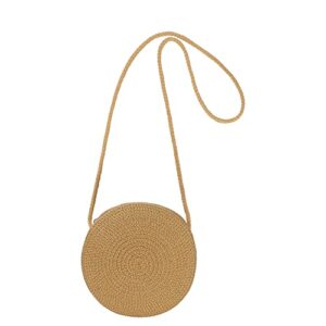 yomietar womens small round straw crossbody bag beach shoulder bag handbag purse for summer, brown