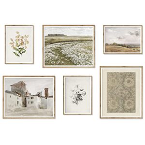 vintage botanical wall art -neutral wall art prints for wall decor for rustic farmhouse kitchen, bathroom, bedroom poster print wall decor – preppy room decor aesthetic vintage, nature, tree sketch set of 6 landscape wall art.