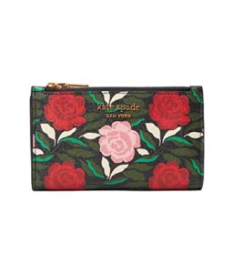 kate spade new york morgan rose garden printed saffiano leather small slim bifold wallet black multi one size