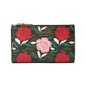Kate Spade New York Morgan Rose Garden Printed Saffiano Leather Small Slim Bifold Wallet Black Multi One Size