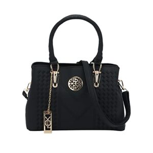 kuang! women top handle bag faux leather woven pattern tote shoulder bag large handbags