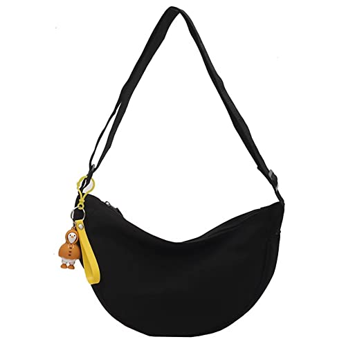 EDIWER Women’s Nylon Shoulder Bag Lightweight Crossbody Bag Waterproof Purse Stylish Crescent Bag Daily Hobo Bag with Pendant