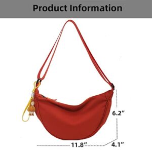 EDIWER Women’s Nylon Shoulder Bag Lightweight Crossbody Bag Waterproof Purse Stylish Crescent Bag Daily Hobo Bag with Pendant