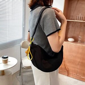 EDIWER Women’s Nylon Shoulder Bag Lightweight Crossbody Bag Waterproof Purse Stylish Crescent Bag Daily Hobo Bag with Pendant