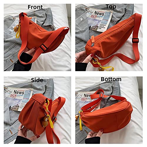 EDIWER Women’s Nylon Shoulder Bag Lightweight Crossbody Bag Waterproof Purse Stylish Crescent Bag Daily Hobo Bag with Pendant