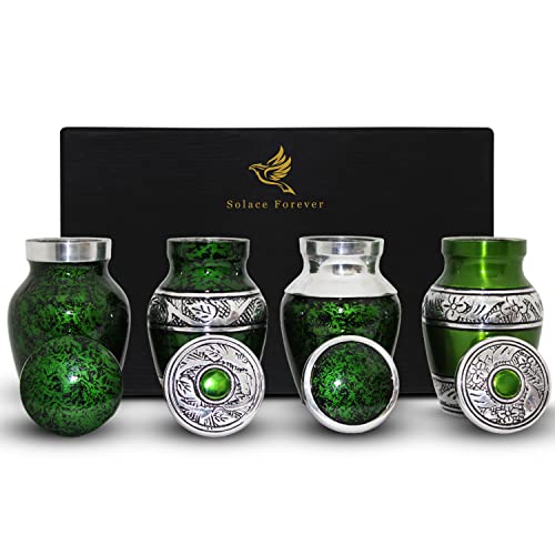 Green Keepsake Urns - Small Urns for Human Ashes Set of 4 with Premium Box & Bags - Handcrafted Green Urns - Mini Cremation Urns for Ashes Adults Male & Female - A Lasting Tribute to Your Loved One