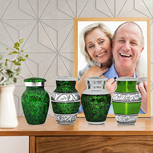 Green Keepsake Urns - Small Urns for Human Ashes Set of 4 with Premium Box & Bags - Handcrafted Green Urns - Mini Cremation Urns for Ashes Adults Male & Female - A Lasting Tribute to Your Loved One