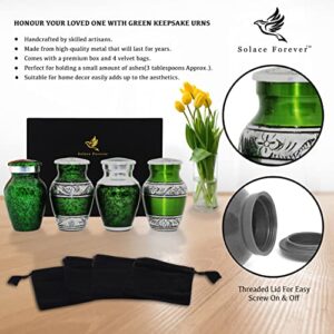 Green Keepsake Urns - Small Urns for Human Ashes Set of 4 with Premium Box & Bags - Handcrafted Green Urns - Mini Cremation Urns for Ashes Adults Male & Female - A Lasting Tribute to Your Loved One