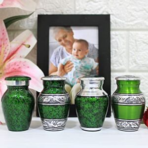 Green Keepsake Urns - Small Urns for Human Ashes Set of 4 with Premium Box & Bags - Handcrafted Green Urns - Mini Cremation Urns for Ashes Adults Male & Female - A Lasting Tribute to Your Loved One