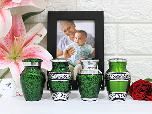 Green Keepsake Urns - Small Urns for Human Ashes Set of 4 with Premium Box & Bags - Handcrafted Green Urns - Mini Cremation Urns for Ashes Adults Male & Female - A Lasting Tribute to Your Loved One