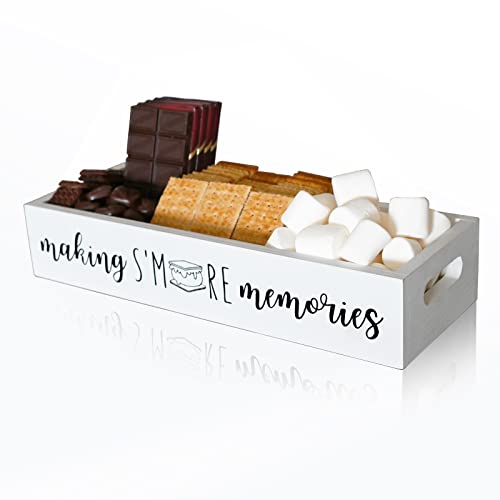 Losvio S'Mores Caddy, Farmhouse S’more Bar holder with Cutout Handle, Wooden Smores Station, Smores Accessories Organizer, Smores Supplies Container Box, Smores Serving Tray (White)