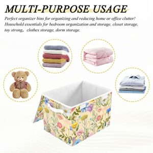 Summer Wildflowers Storage Bin with Lid Large Oxford Cloth Storage Boxes Foldable Home Cube Baskets Closet Organizers for Nursery Bedroom Office