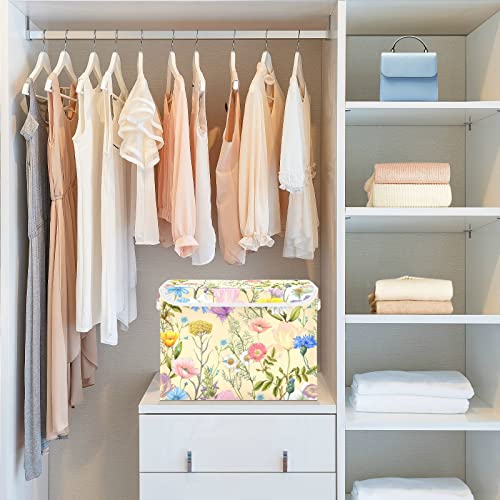 Summer Wildflowers Storage Bin with Lid Large Oxford Cloth Storage Boxes Foldable Home Cube Baskets Closet Organizers for Nursery Bedroom Office