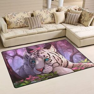 white tiger non slip area rug for living dinning room bedroom kitchen, soft washable indoor/outdoor floor carpet rugs, home decorative, 31×20 inch