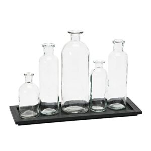 creative co-op wood glass bottle, set of 5 sizes vase set, black tray