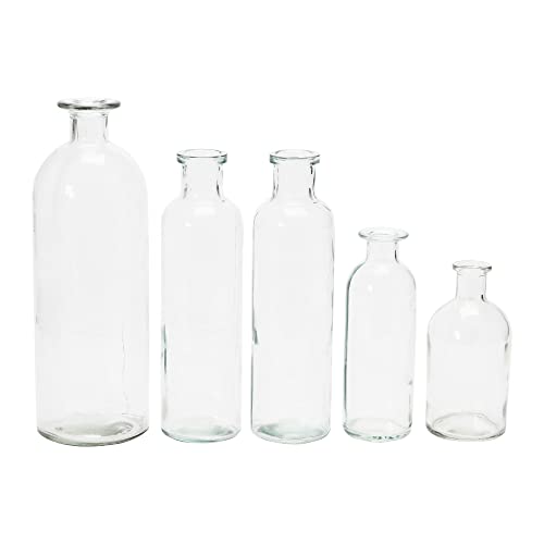 Creative Co-Op Wood Glass Bottle, Set of 5 Sizes Vase Set, Black Tray