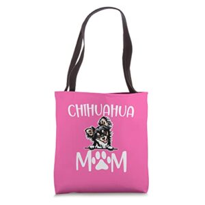 chihuahua mom gift dog mom pink long hair chihuahua lover tote bag