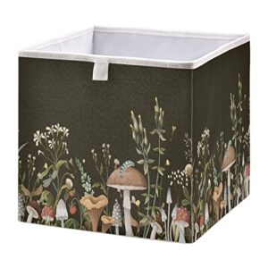 mushrooms berries cube storage bin, collapsible storage box bins with cubes, foldable fabric baskets bins for shelf,closet cabinet,home organization, 11.02 x 11.02 x 11.02 inch