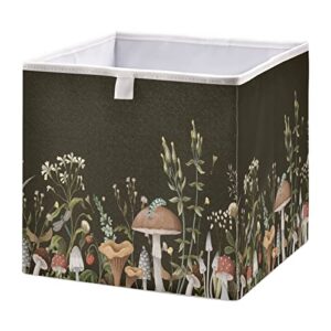 Mushrooms Berries Cube Storage Bin, Collapsible Storage Box Bins with Cubes, Foldable Fabric Baskets Bins for Shelf,Closet Cabinet,Home Organization, 11.02 x 11.02 x 11.02 inch